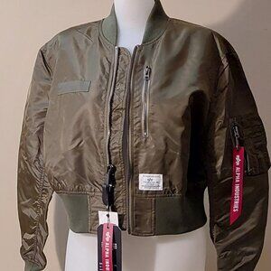 ALPHA INDUSTRIES Women's L-2B Cropped Gen II Bomber Jacket Green Size: S